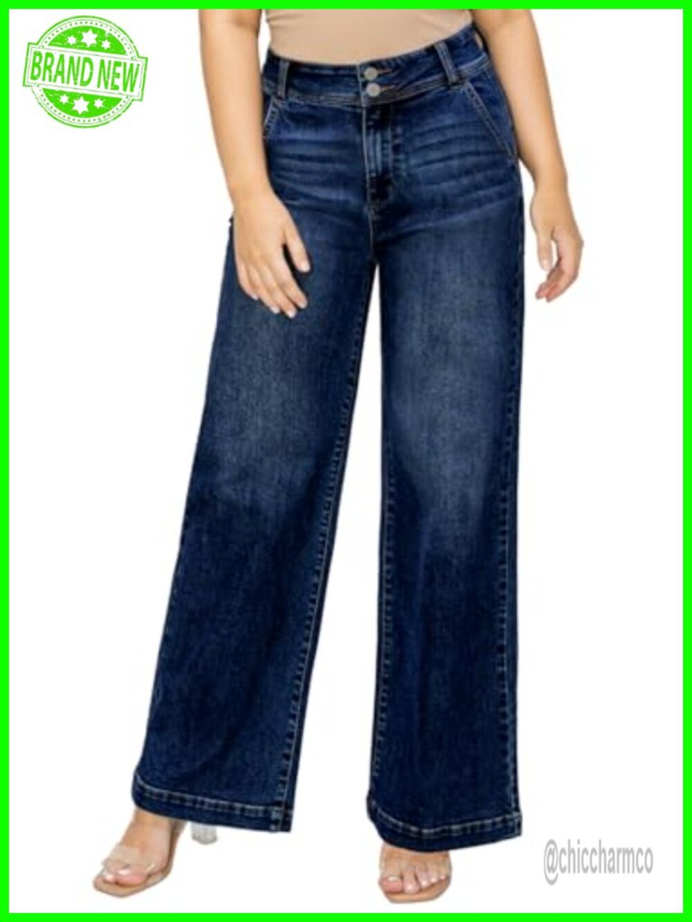 Plus Size Wide Leg High Rise Jeans Tummy Control Stretch Denim Pants